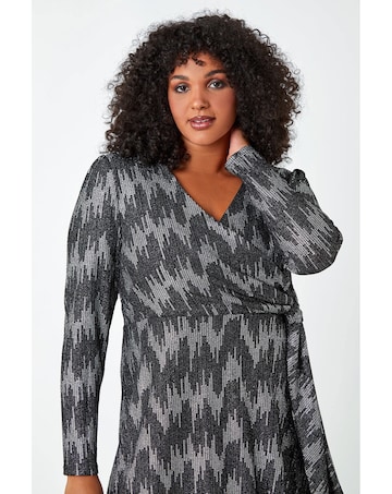 Roman Curve Shimmer Stretch Wrap Dress