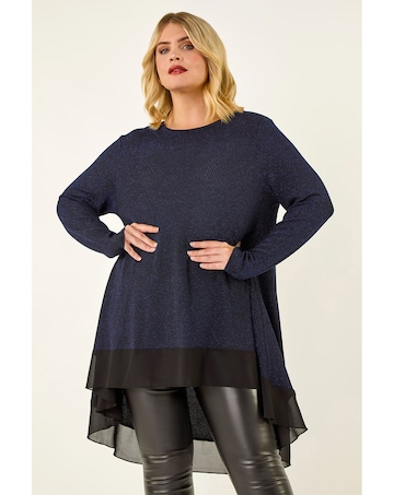 Roman Curve Glitter Chiffon Tunic Top