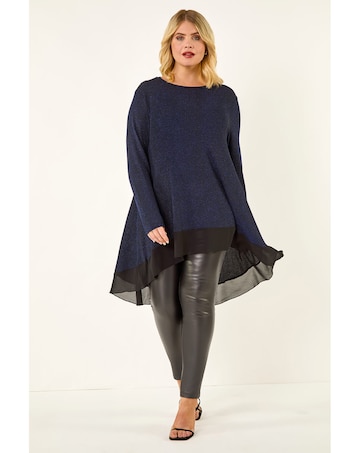 Roman Curve Glitter Chiffon Tunic Top
