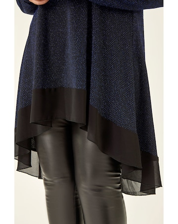 Roman Curve Glitter Chiffon Tunic Top