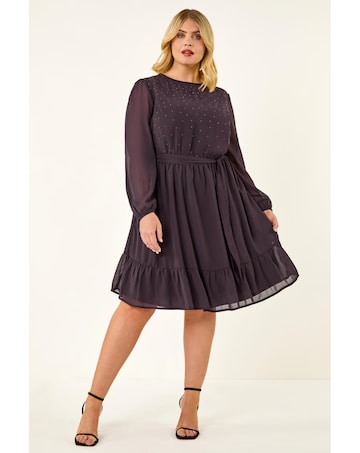 Roman Curve Hotfix Tie Waist Dress