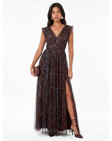 Anaya Animal Print Tulle Maxi Dress