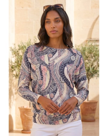 Roman Abstract Banded Hem Stretch Top