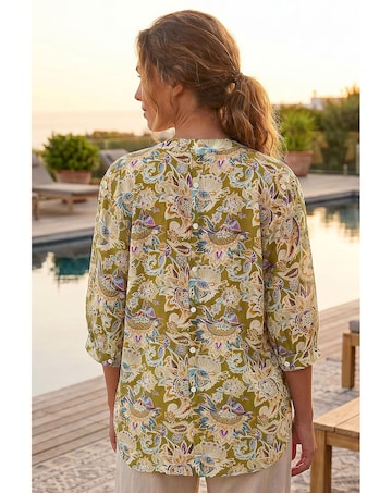 Roman Floral Print Notch Neck Blouse