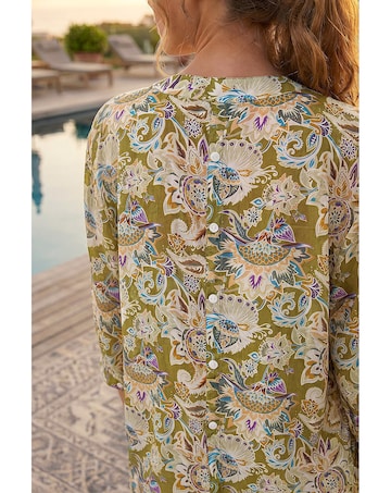 Roman Floral Print Notch Neck Blouse