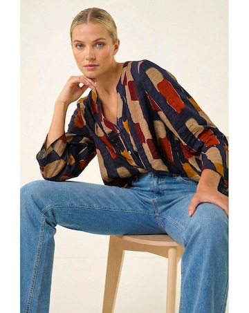 Roman Abstract Print Buttoned Blouse