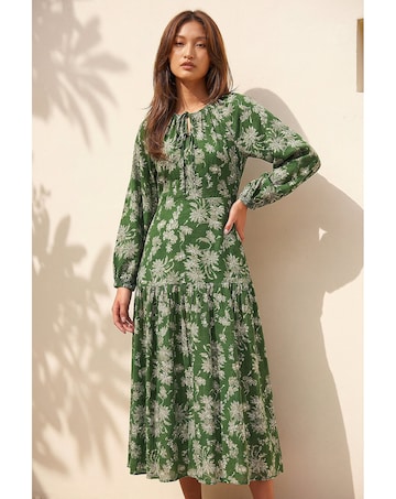 Roman Floral Keyhole Tie Midi Dress
