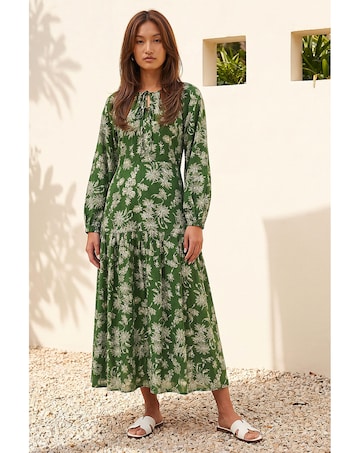Roman Floral Keyhole Tie Midi Dress