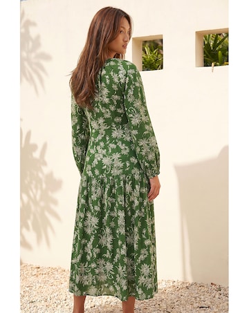 Roman Floral Keyhole Tie Midi Dress