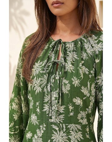 Roman Floral Keyhole Tie Midi Dress