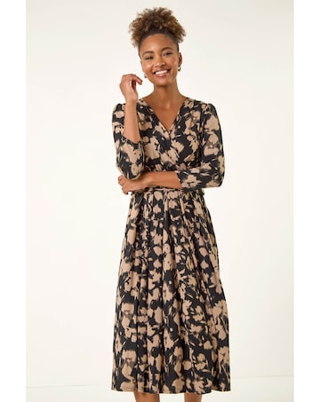 Roman Abstract Floral Wrap Midi Dress