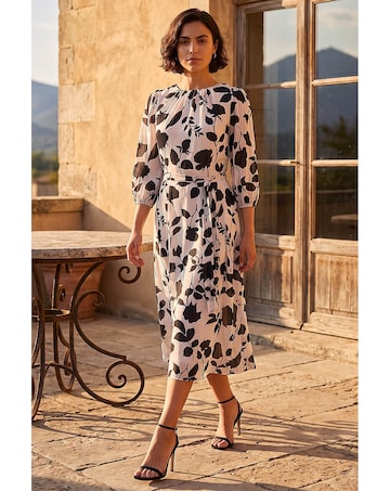 Roman Floral Pleated Midi Dress