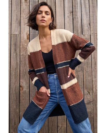 Roman Block Longline Knit Cardigan