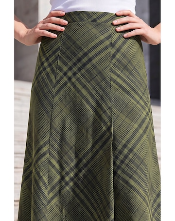 Roman Print Check Midi Skirt