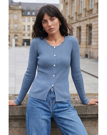 Roman Faux Pearl Ribbed Knit Jumper