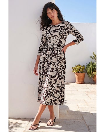 Roman Leaf Print Pocket Dress