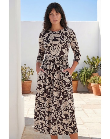 Roman Leaf Print Pocket Dress