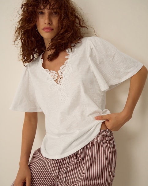 Monsoon Layla V-Neck Lace Jersey Top
