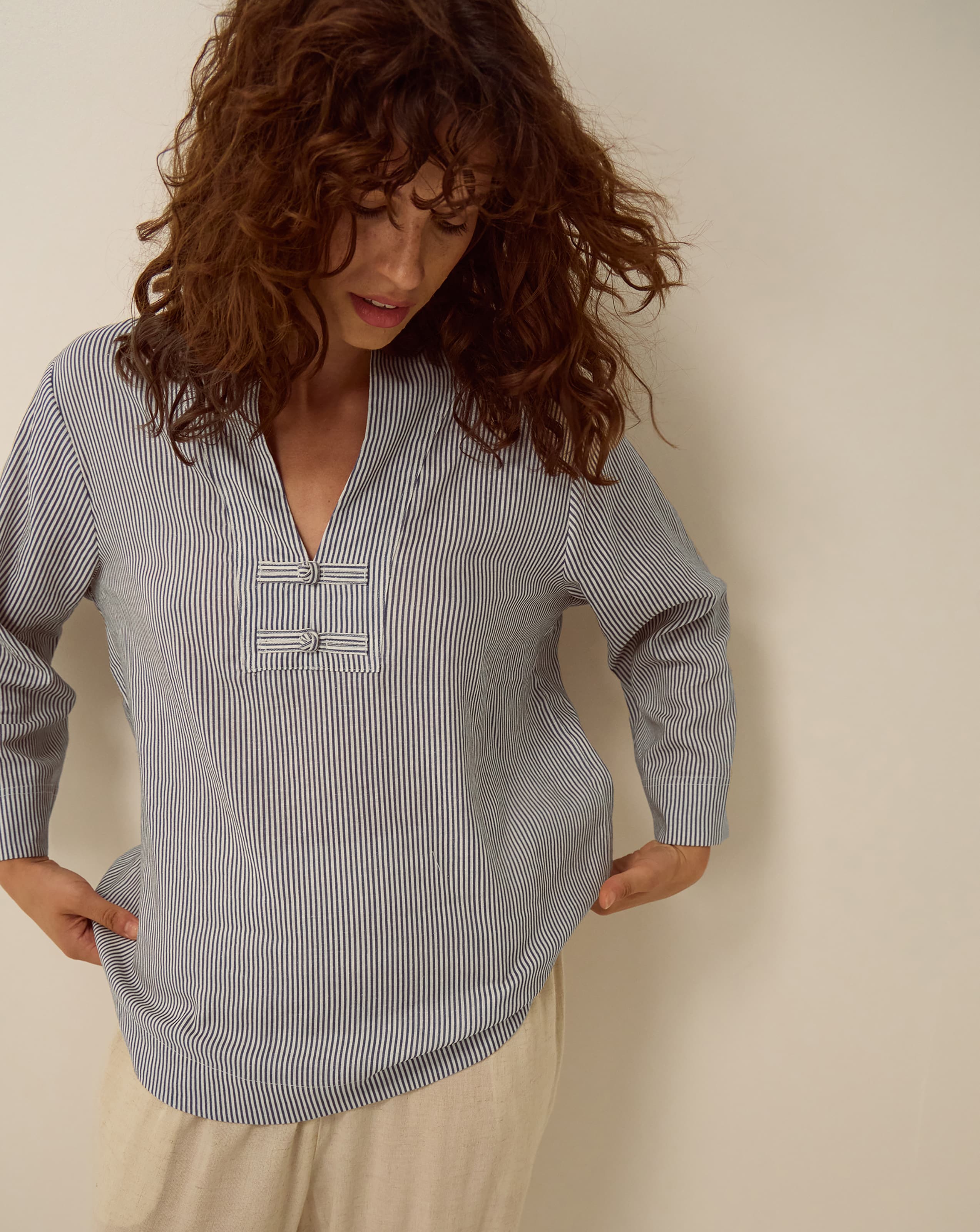 Monsoon Alexa Stripe Linen Blend Top