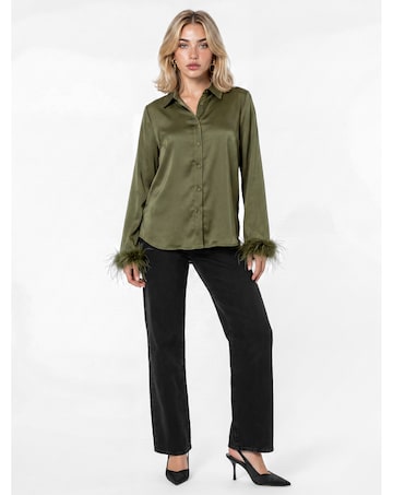 Lovedrobe Feather Cuff Satin Shirt