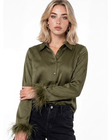 Lovedrobe Feather Cuff Satin Shirt
