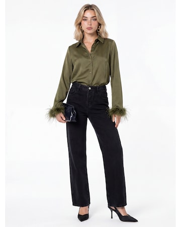 Lovedrobe Feather Cuff Satin Shirt