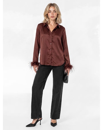 Lovedrobe Feather Cuff Satin Shirt