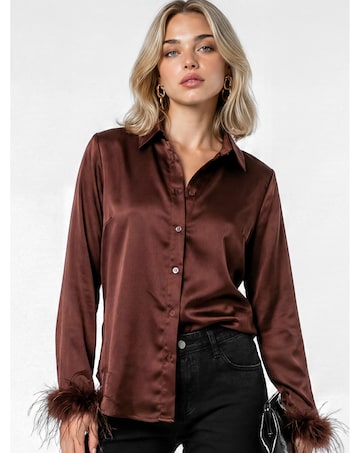 Lovedrobe Feather Cuff Satin Shirt