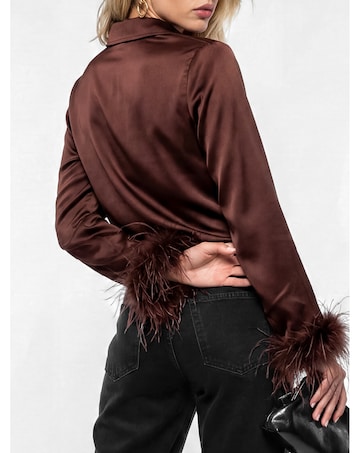 Lovedrobe Feather Cuff Satin Shirt