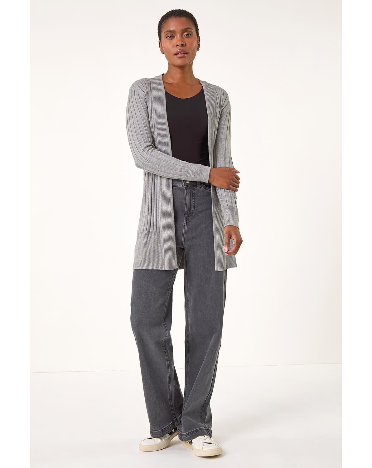 Roman Longline Stretch Ribbed Cardigan