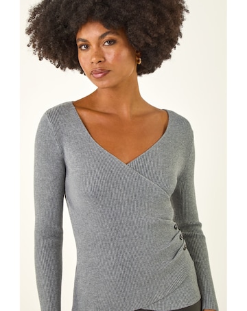 Roman Wrap Button Detail Knit Jumper