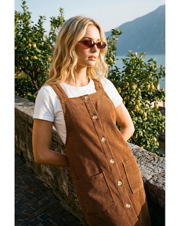 Roman Corduroy Pinafore Midi Dress
