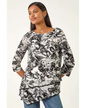 Roman Flock Floral Asymmetric Hem Top