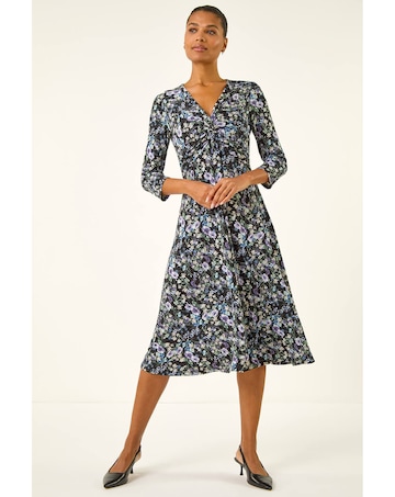 Roman Floral Twisted Front Midi Dress