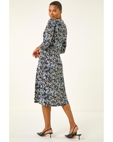 Roman Floral Twisted Front Midi Dress