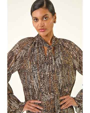 Roman Animal Print Tie Front Flared Top