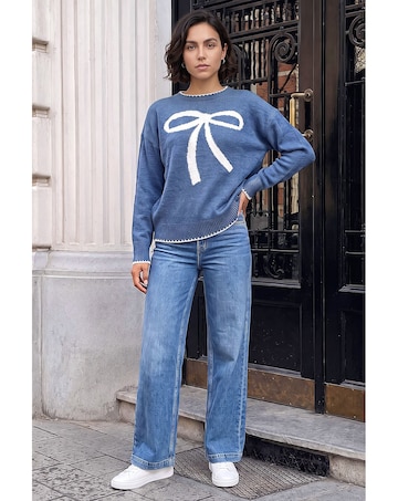 Roman Contrast Stitch Bow Knit Jumper
