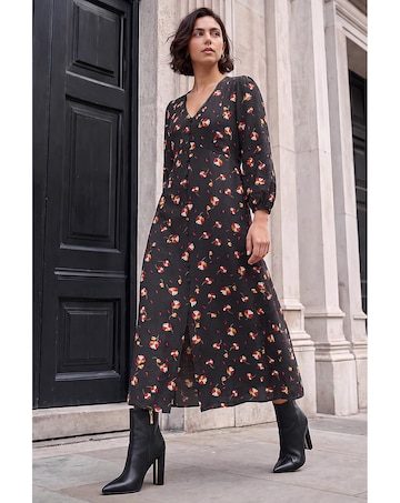 Roman Lace Floral Print Midi Dress