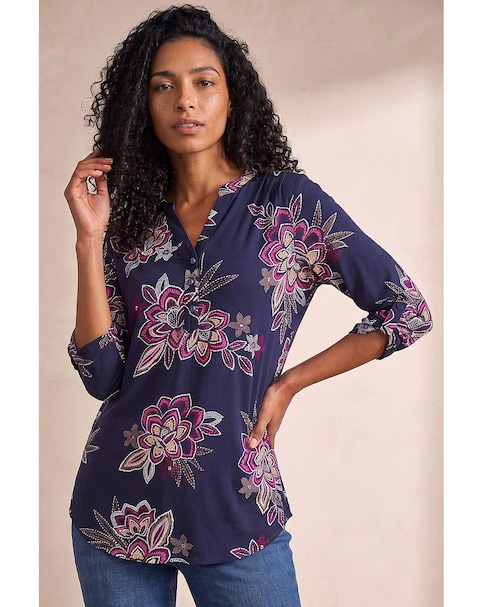 Roman Floral Puff Print Stretch Shirt