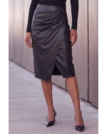 Roman Faux Leather Ruched Wrap Skirt