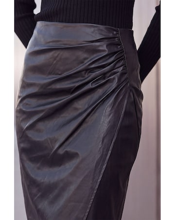 Roman Faux Leather Ruched Wrap Skirt