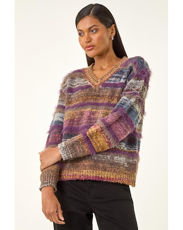 Roman Textured Stripe V-Neck Knit Jumper