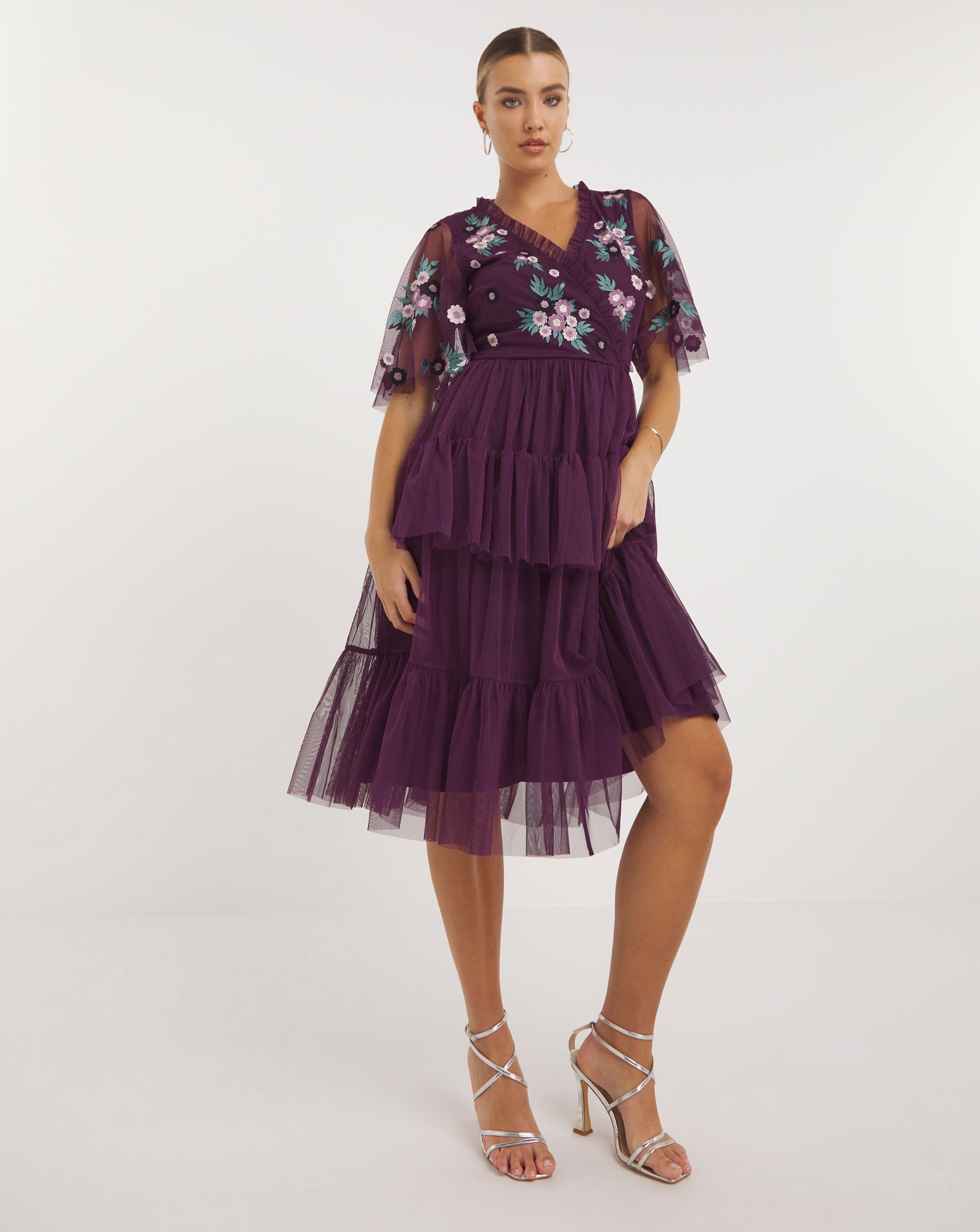 Ruffle tiered midi dress sale