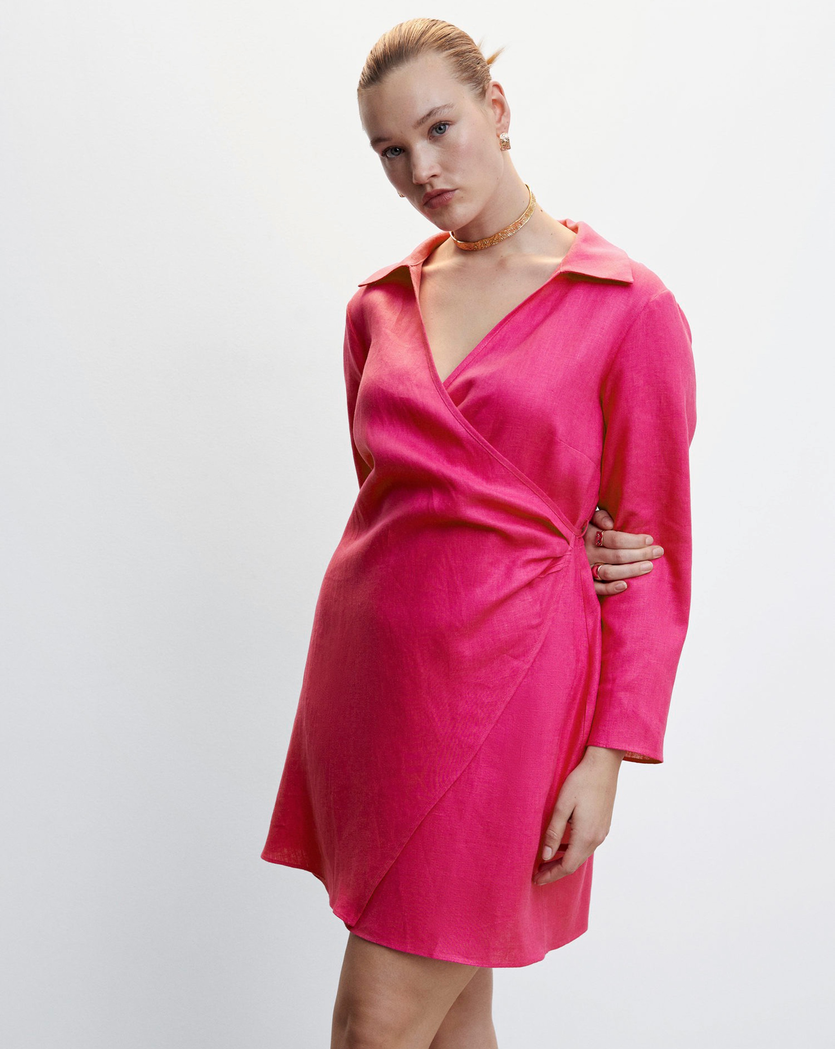 Pink - Women's - Mango Linen Wrap Dress - Size 10