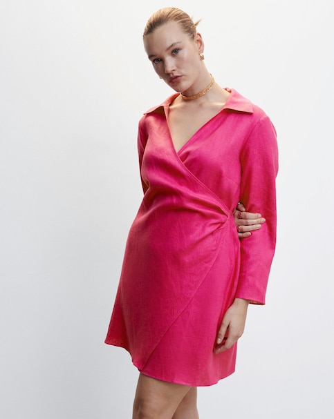 Pink - Women's - Mango Linen Wrap Dress - Size 10