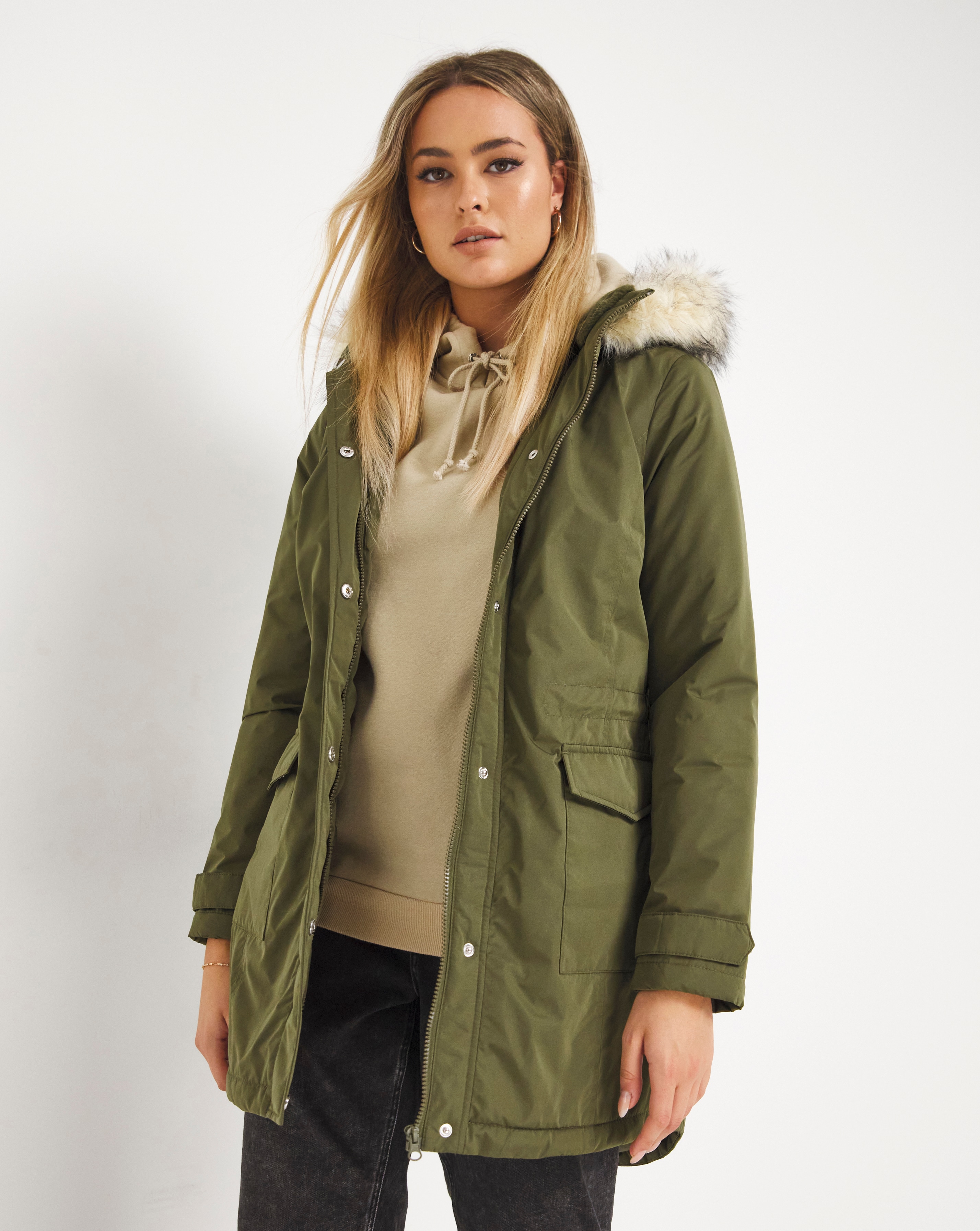 Green Faux Fur Lined Parka