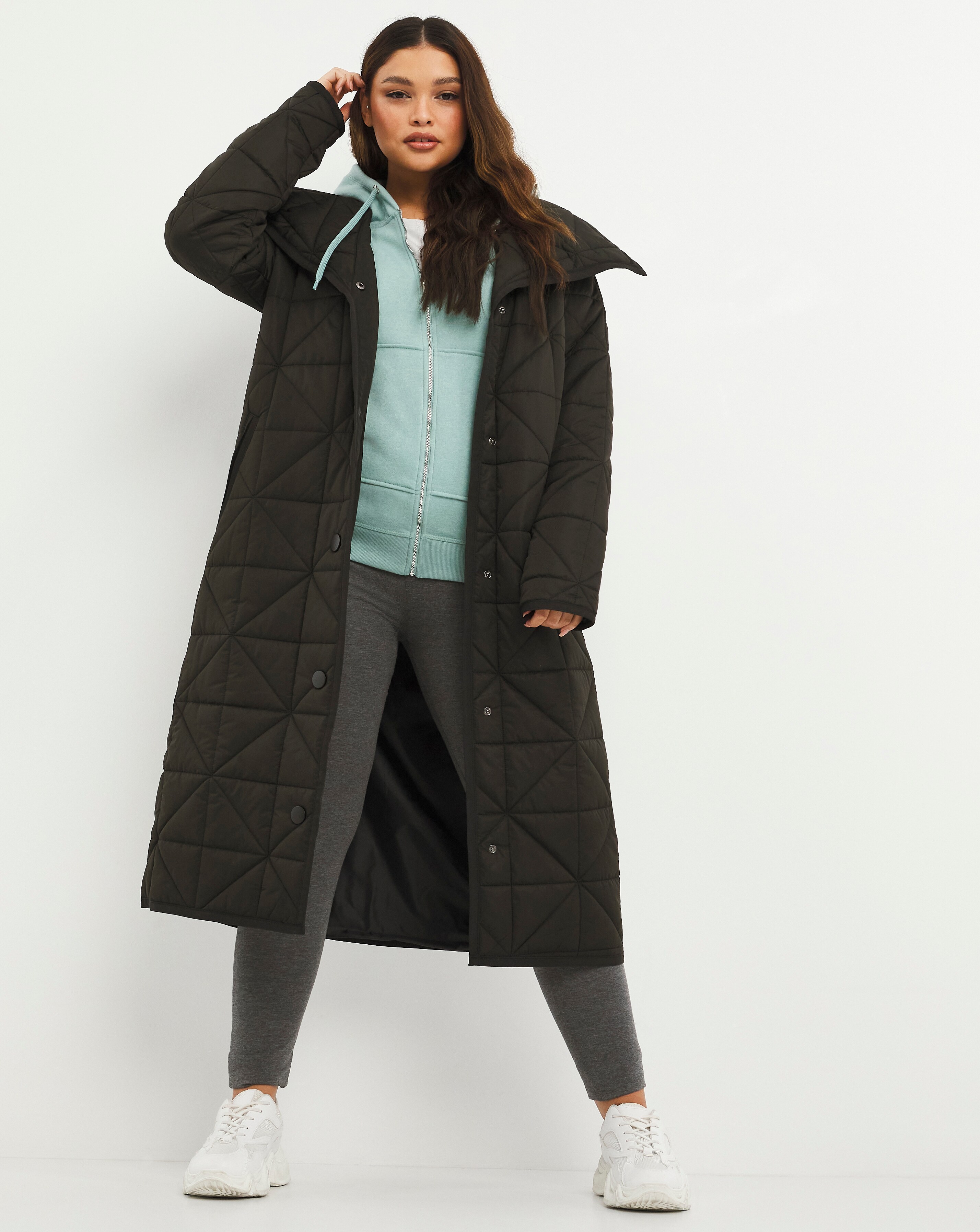 Black Wrap Longline Quilt Coat | Simply Be