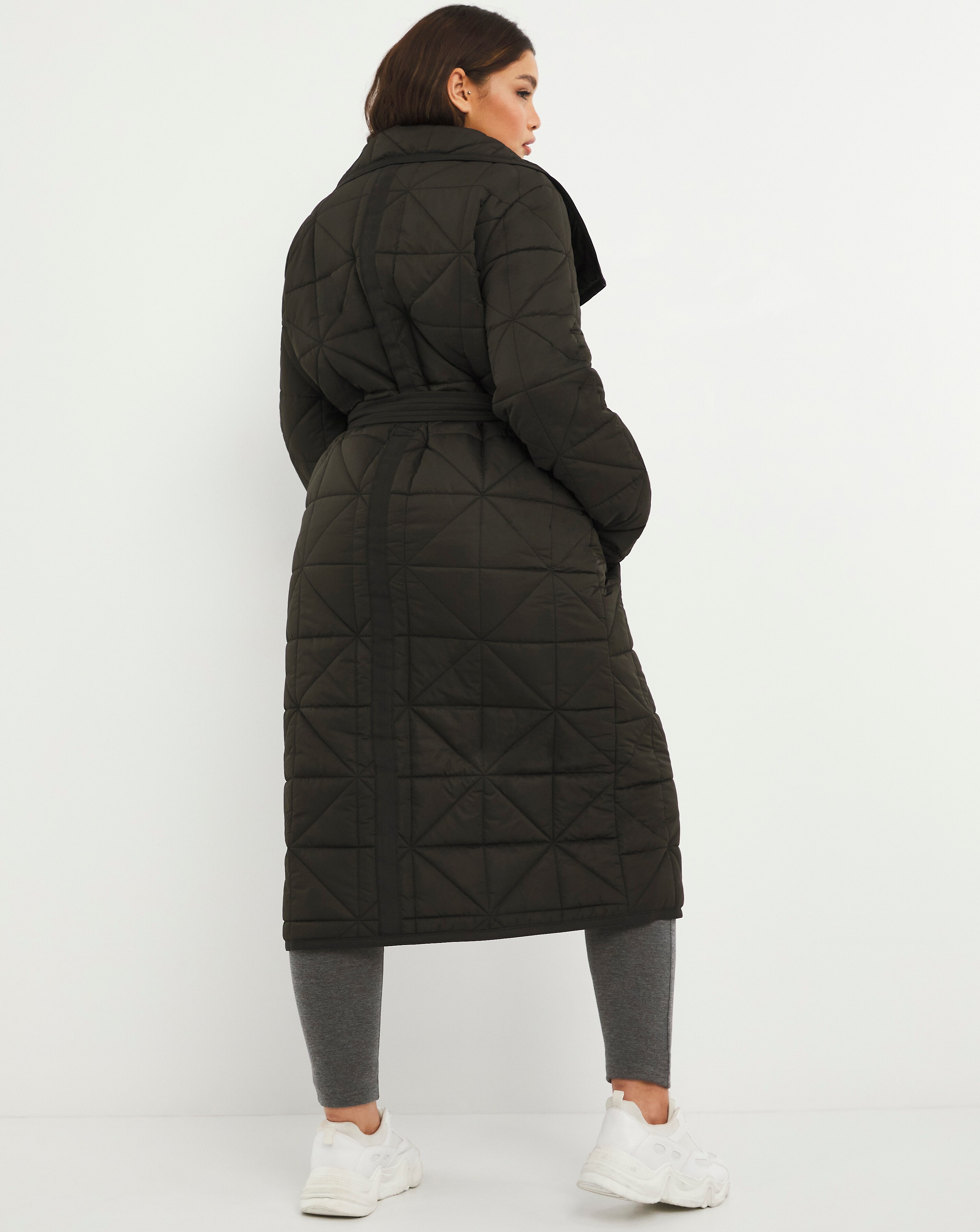Black Wrap Longline Quilt Coat | Simply Be