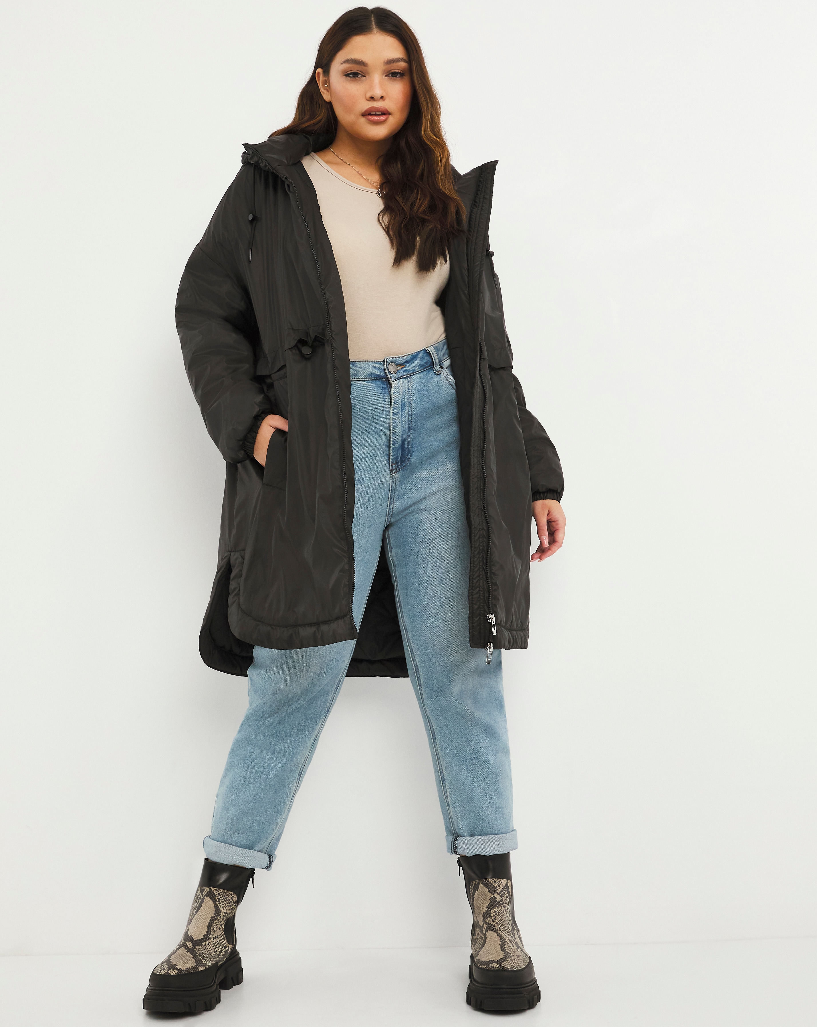 Black Padded Parachute Parka | Simply Be