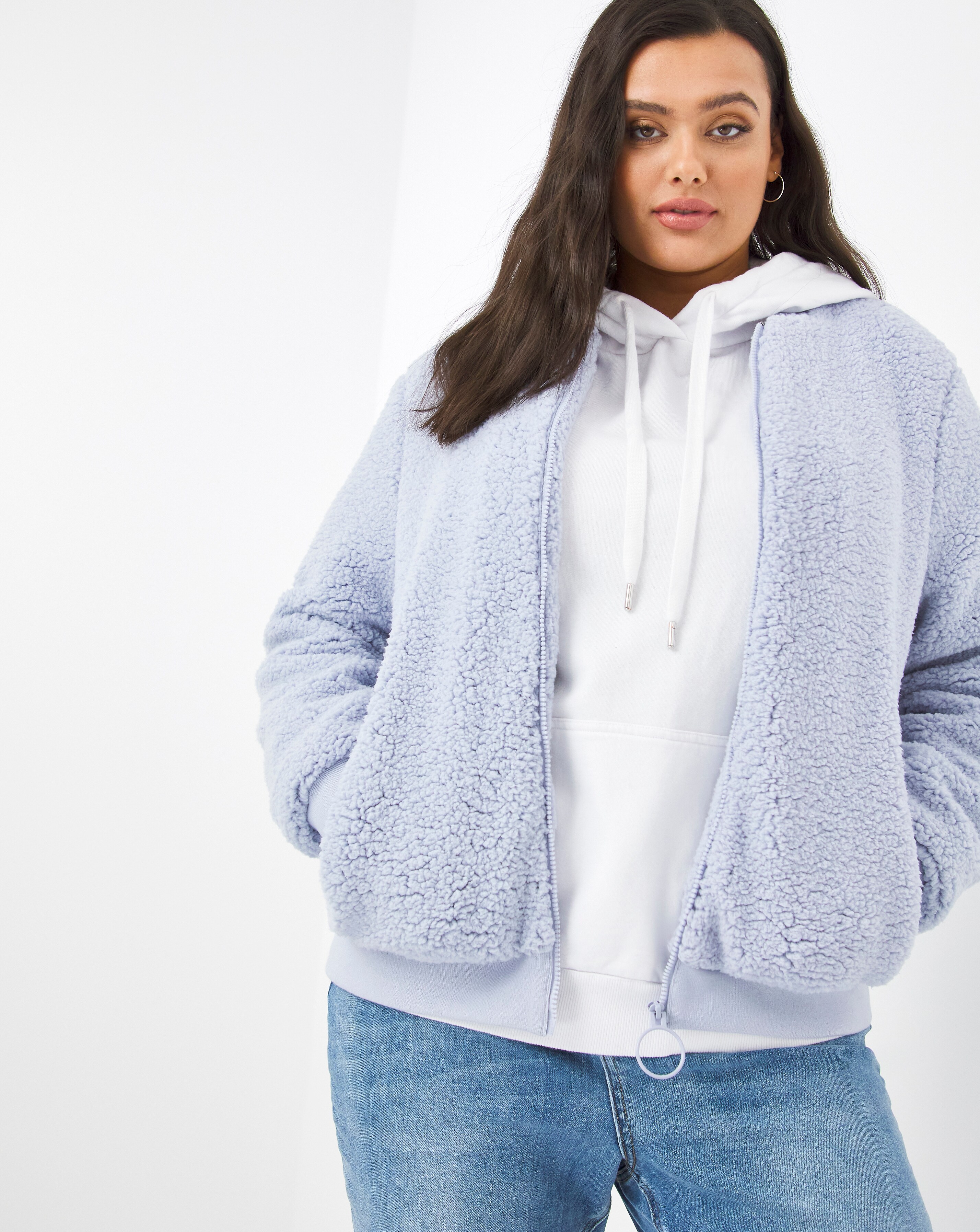 Blue Borg Fleece Bomber Jacket | Simply Be